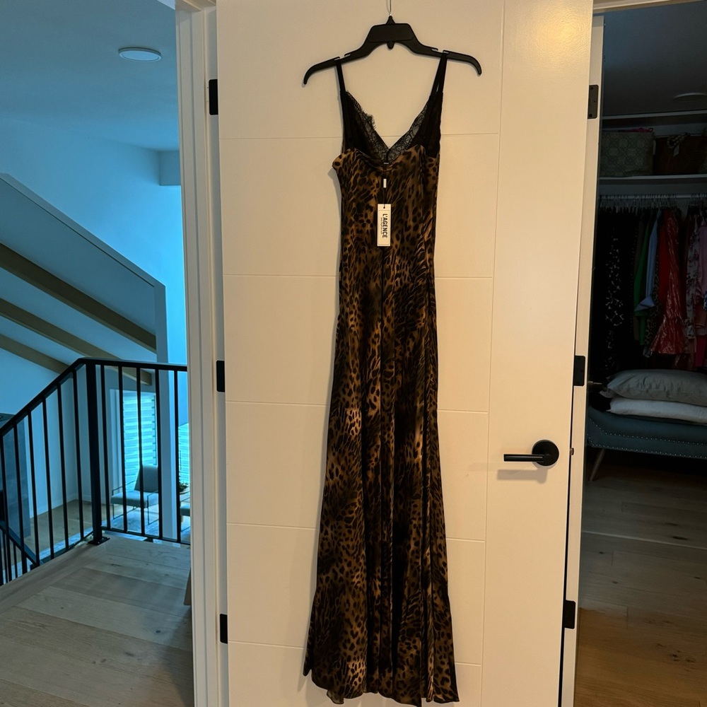 L'AGENCE Leopard Print Slip Maxi Dress in Brown and Black - Picture 5 of 9